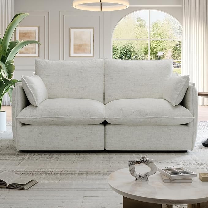 Lopzeho Cloud Modular Sectional Sofa, Waterproof Down Filled Sectional Sofa, High Backrest Loveseat Sectional Couches for Living Room, Modern Modular Couch with Removable Cover, Cream White