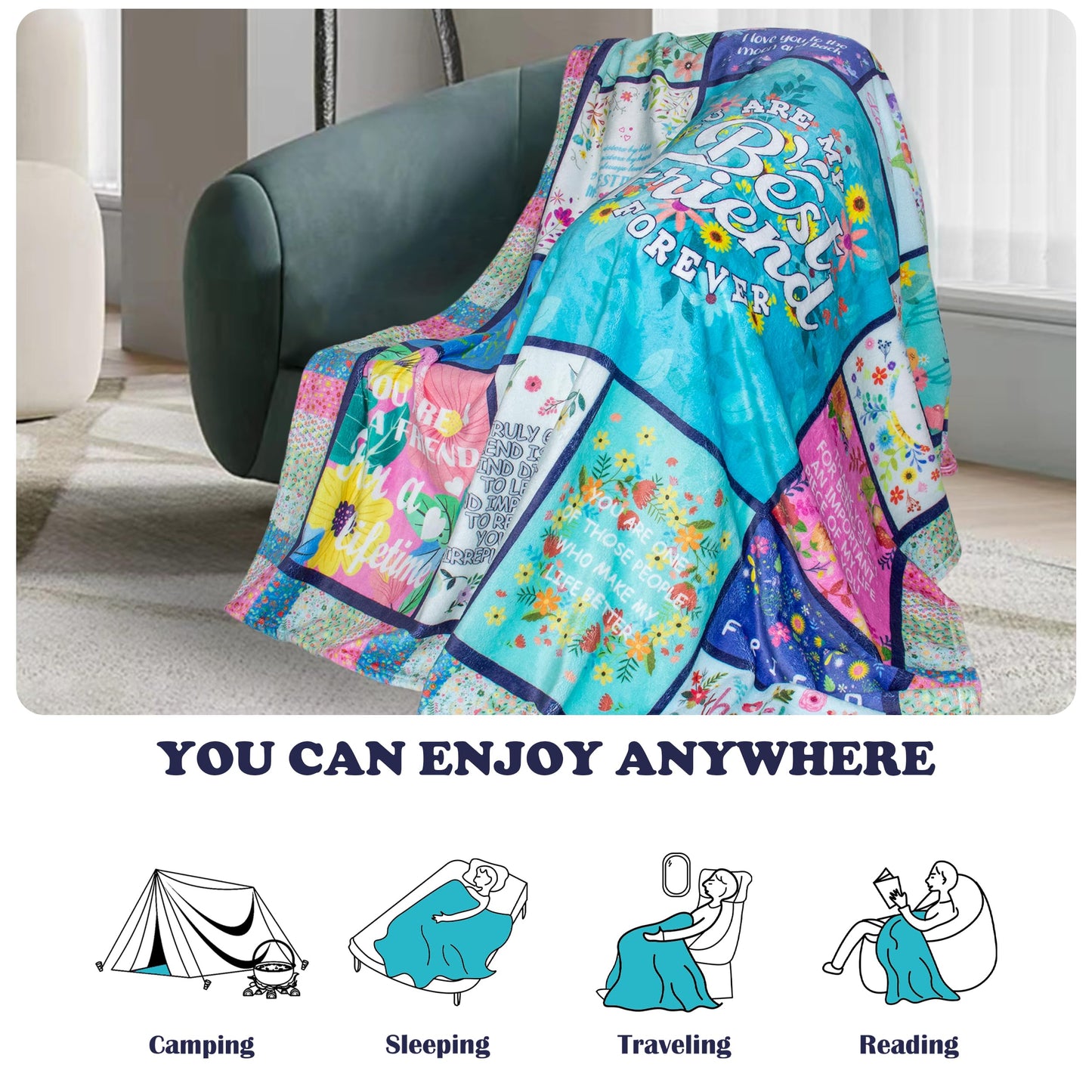 Best Friend Blanket - Birthday & Mother's Day Gift for Bestie, Friendship Throw Blanket 60"X50"