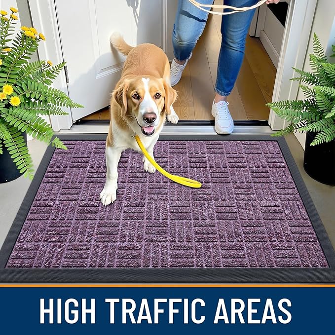 OLANLY Front Door Mat Outside Entrance 47x17, Absorbent, Heavy Duty Sturdy Natural Rubber Doormat Indoor Outdoor, Non-Slip, Stain and Fade Resistant, Low Profile Floor Mat for Entryway, Violet