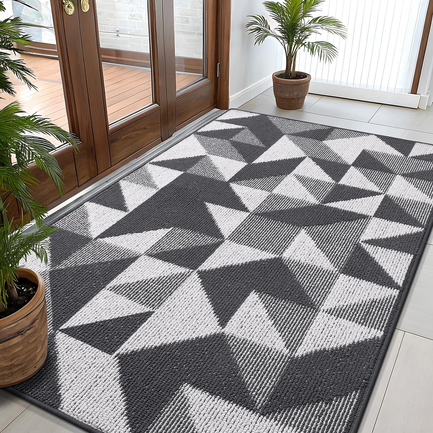 OLANLY Large Door Mat Indoor Entrance Washable 59x35, Odor-Free Low-Profile Front Back Geometric Doormat, Absorbent Resist Dirt Entry Carpet, Easy to Clean Sturdy Floor Mats for Entryway, Dark Grey