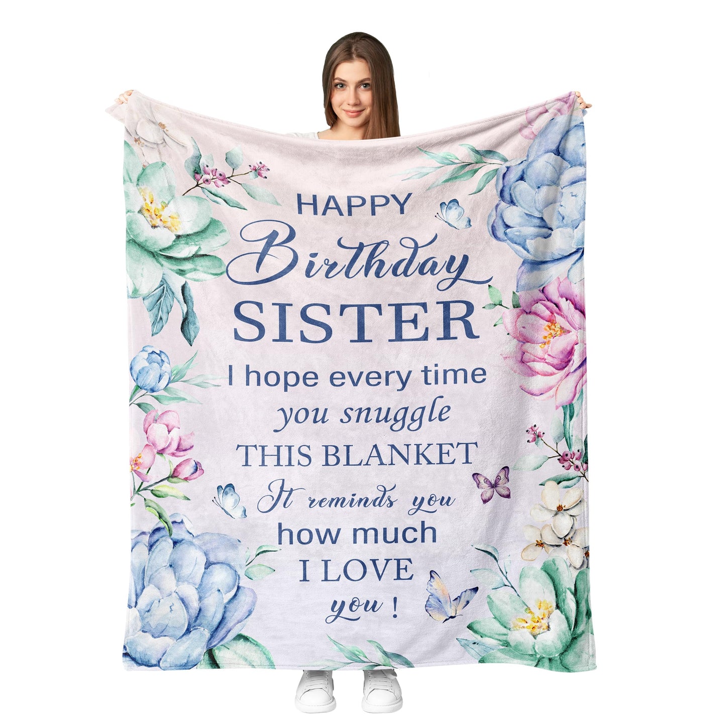 Fouca Sister Birthday Gifts - Happy Birthday Gift for Sister from Brother Sister Throw Blanket 60" x 50"