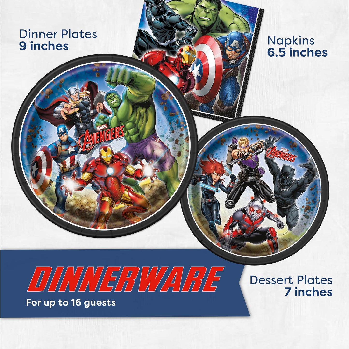 Marvel Avengers Party Supplies and Decorations, Avengers Birthday Party Supplies, Serves 16 Guests, Officially Licensed with Table Cover, Banner Decor, Plates, Napkins, and More