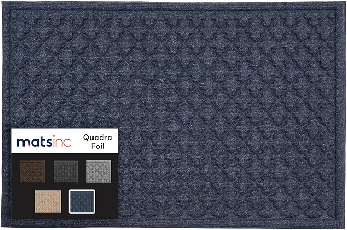 MATSINC Artisan Entry Front Door Mat - Rubber Back Indoor or Outdoor Mat with Quadra Foil Design, Water Absorbing Welcome Front Door Mat Outside Entrance, Made in The USA, 2' x 3'(Blue)