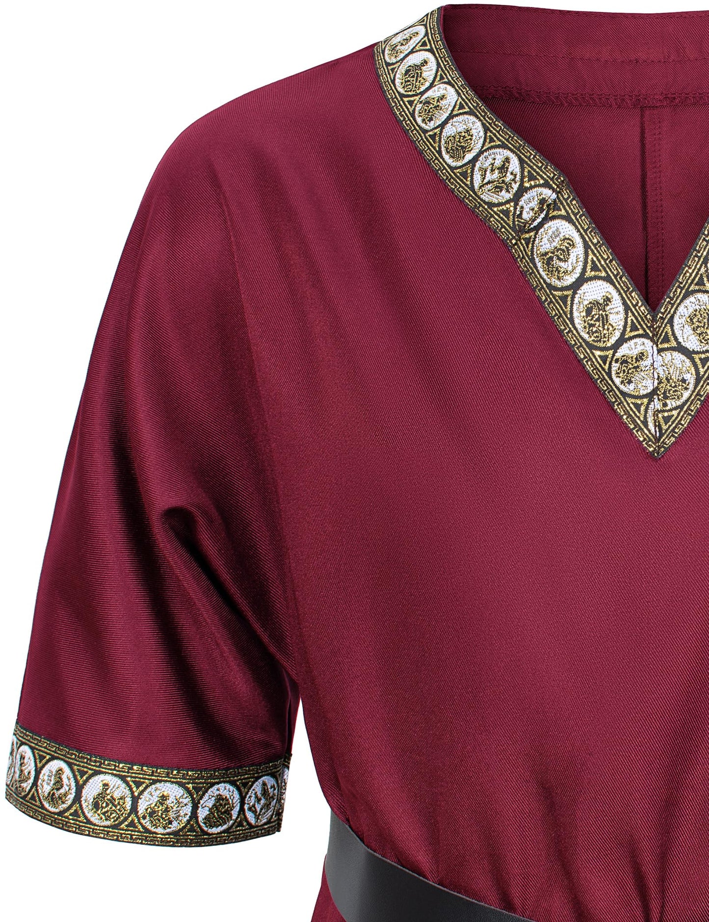 Kids Medieval Costume Boys Viking Tunic Knight Warrior Renaissance Shirts with Belt 8-10 Years Wine