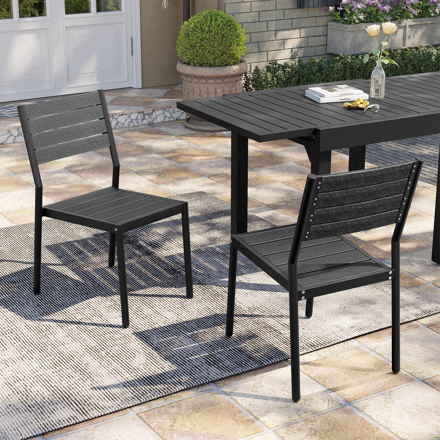 Pellebant Stackable Outdoor Dining Chairs Set of 4, Aluminum Patio Chairs with Armless, All-Weather for Garden, Lawn, Deck, Porch and Yard, Black