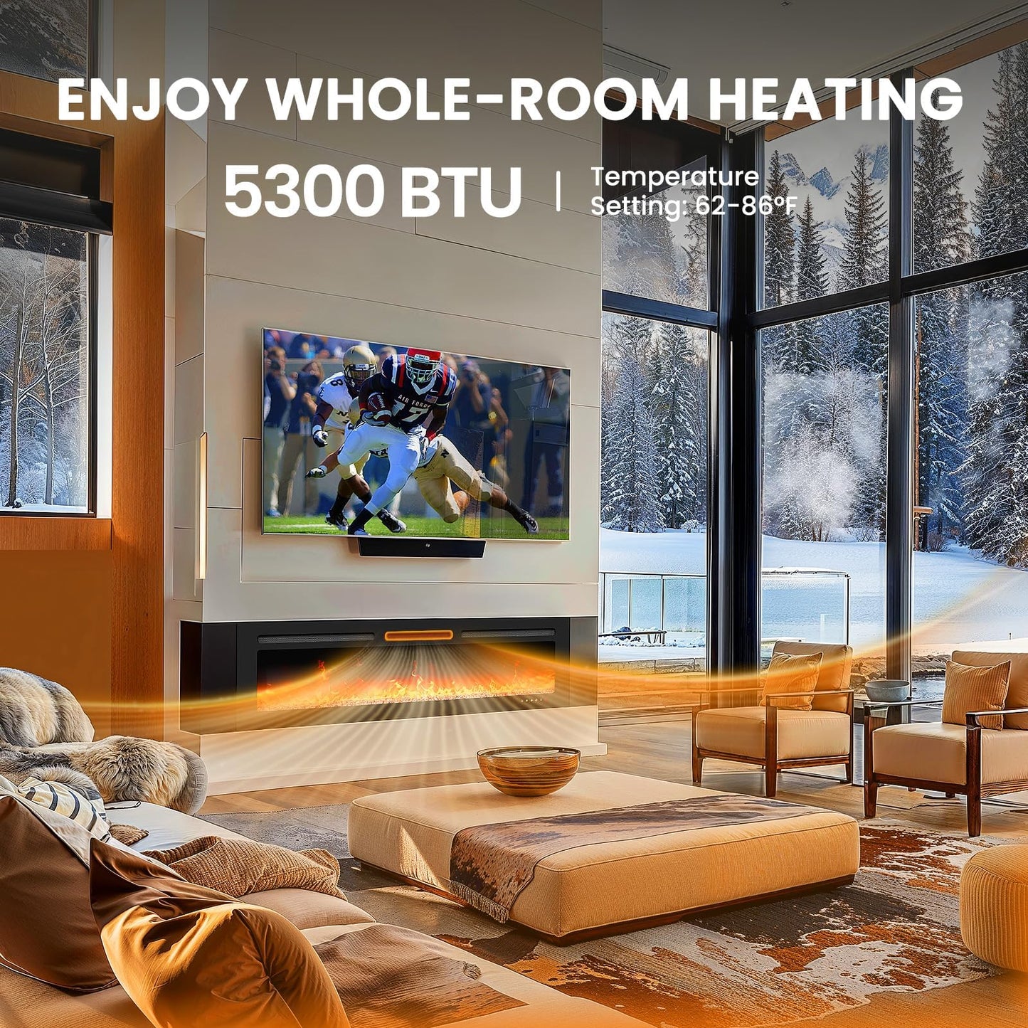 Silonn 50″Smart Electric Fireplace Heater with App & Remote Control, 4777 BTU Heat Output, Ultra-Slim Wall-Mounted or Recessed Electric Fireplace Inserts with Timer, 20 Flame Colors,WiFi Enabled
