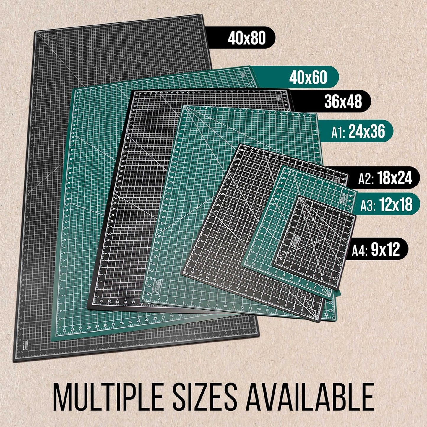 U.S. Art Supply 36" x 48" Self-Healing Cutting Mat 5-Ply - Double-Sided Green/Black Craft Mat, Non-Slip Cutting Mats for Crafts, Sewing, Quilting, Scrapbooking