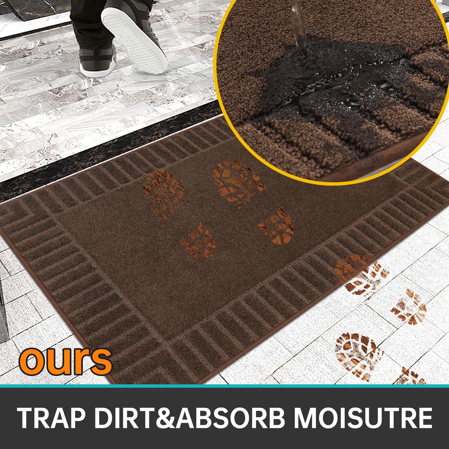 BEQHAUSE Door-Mat Non-Slip Front Doormat Low-Profile Entrance Mats for Front Door Entry Resist Dirt Washable Doormat Absorbent Entryway Door Mat,Brown,32"x48"