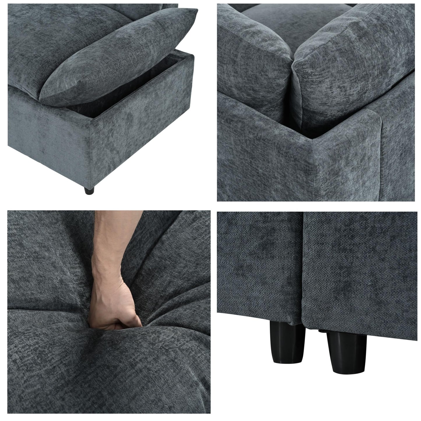 Merax 115.5" Modular Sectional Sofa, Upholstery 5 Seat Versatile Couch Set, L Shaped Indoor Furniture with Plush Cushions, Hidden Storage Compartments for Living Room, Lounge, or Office, Dark Gray