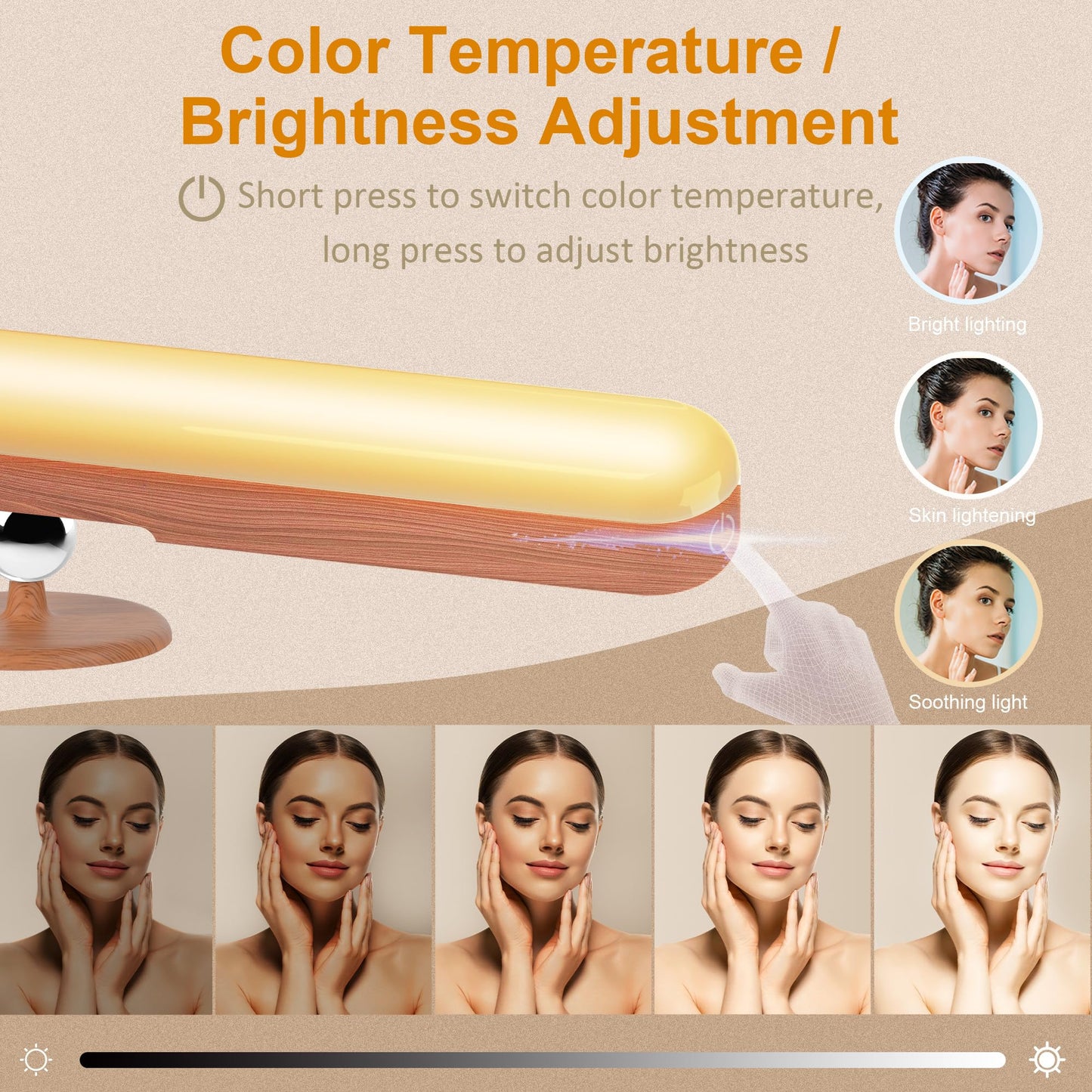 Benreom 2 Pack Vanity Lights for Mirror with 4000mAh Rechargeable Battery, Touch Control Dimmable Makeup Light with 3 Color Modes, Magnetic 360° Adjustable LED Bathroom Mirror Light, Light Wood
