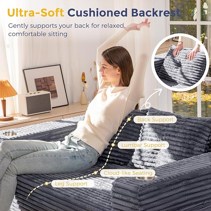 MAXYOYO 63" Boneless Loveseat Sofa Couch for Small Spaces, Mini Love Seat Floor Couch with Cup Holders and Pillows, 2-Seater Upholstered Cloud Couch for Bedroom Apartment, No Assembly Required