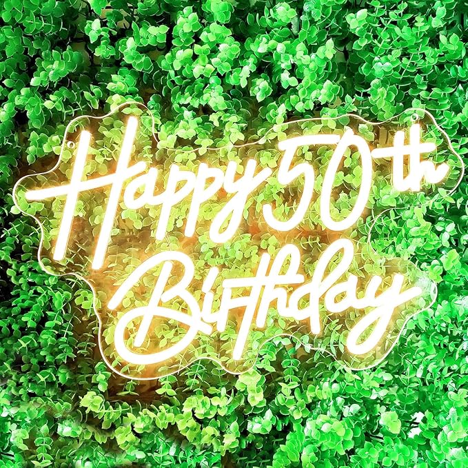 Happy 50th Birthday Neon Sign For Birthday Party16.5"*10.5" Neon Happy Birthday Led Neon Light For Party Backdrop Wall Dec...