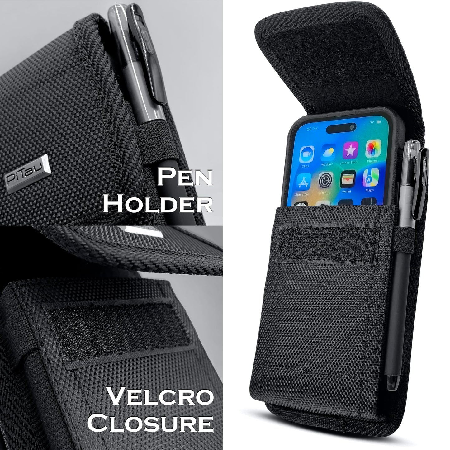 Pitau Holster For Large Iphone Plus, Pro Max 16 15 14 13 12 11 Xs Max Models - Rugged Nylon Cell Phone Belt Holder For Men, Case