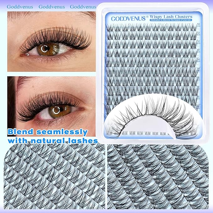 Wispy Lash Clusters 10-16mm Lashes Clusters Eyelash Extensions Natural Individual Lashes 144pcs D Curl Lash Extension DIY Soft Comfortable Eyelash Clusters with Cotton Band