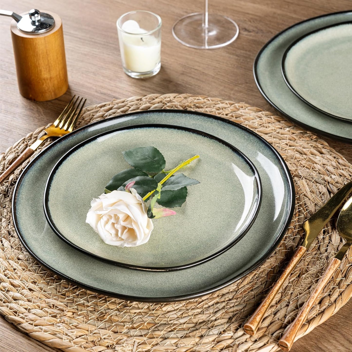 AmorArc Ceramic Dinnerware Sets,Handmade Reactive Glaze Stoneware Plates and Bowls Set,Highly Chip and Crack Resistant | Dishwasher & Microwave Safe Dishes Set,Service for 4 (12pc)