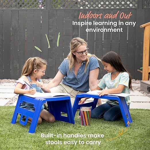 ECR4Kids Linking Stool Set, Flexible Seating, Blue, 4-Piece
