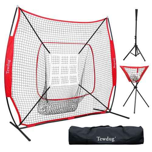 Baseball Net, 7x7ft Baseball Softball Practice Net with Large Ball Collection System, Pitching Net with Batting Tee & Centre of The Target, Baseball Nets for Hitting Pitching