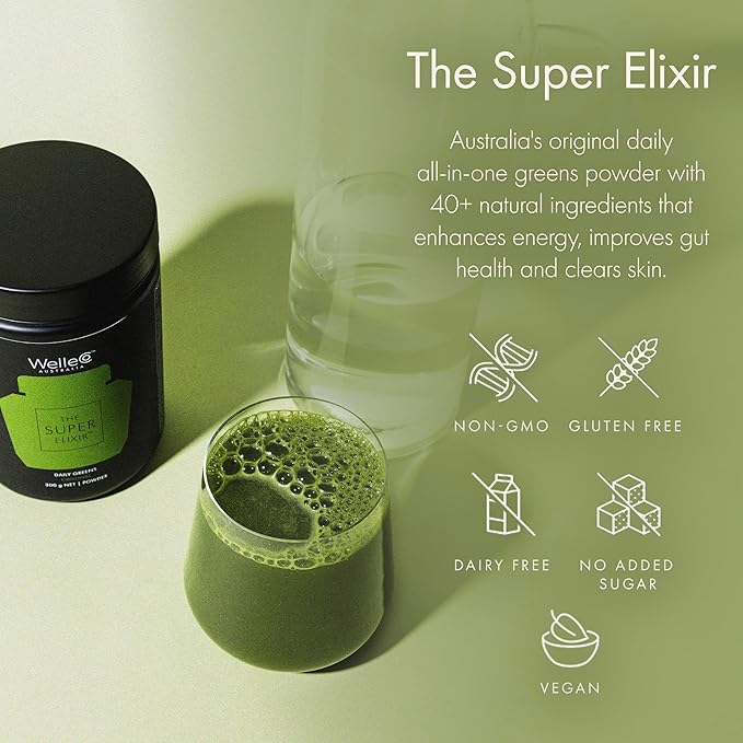 WelleCo The Super Elixir Daily Greens Powder, Probiotic Drink Mix with Whole Foods, Gluten Free, Vegan Gut Health Powder, Energy, Immunity, Healthy Skin, Hair & Nails (Jar, Pineapple & Lime Jar)