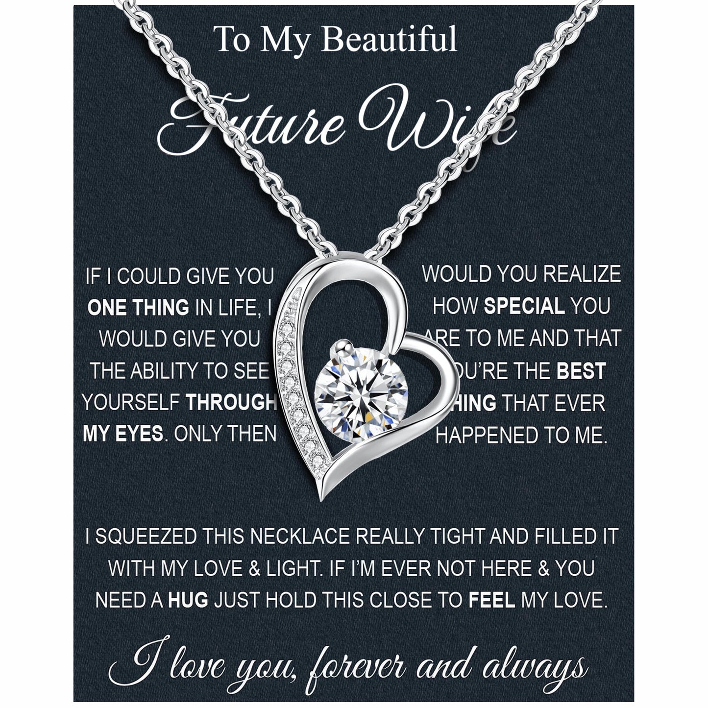 MGOOL To My Future Wife Necklace Wife Necklace From Husband Soulmate Necklace For Women Jewelry Birthday Gifts For Girlfriend Message Card and LED Box (Heart 01-FW PU LED Box, 925 Sterling Silver)