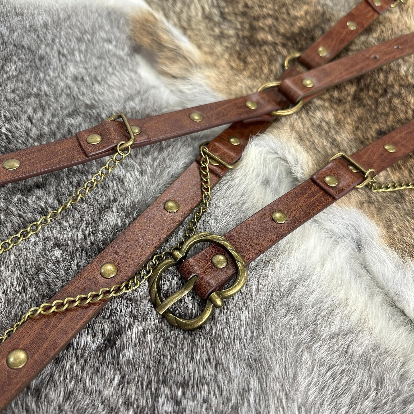 EpicCos Medieval Ren Faire DIY Belt Wrap Bracelet, Renaissance Leather Vintage Chain Belt for LARP Cosplay, Boho (Brown B)
