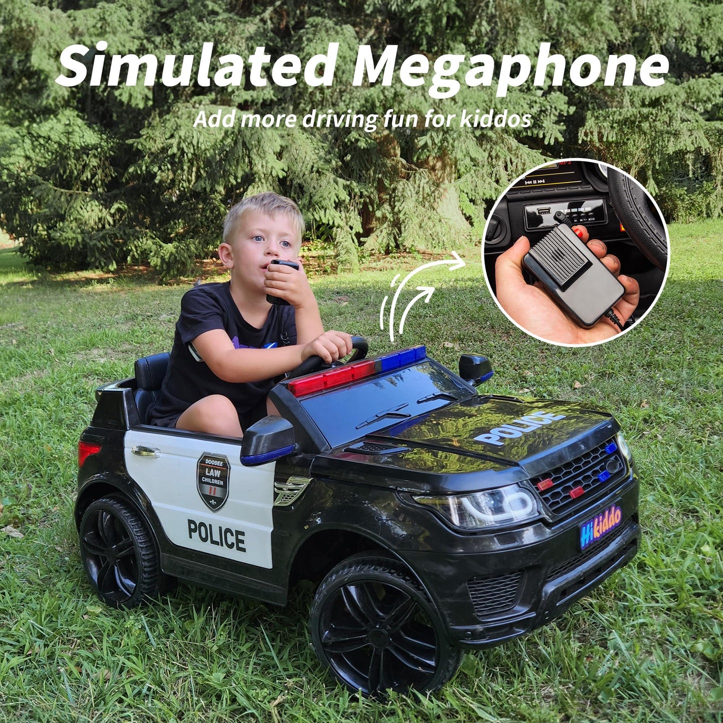 Hikiddo Electric Police Car for Kids, 24V Kids Ride-on Toy Car w/Remote Control, 400W Motor - Black