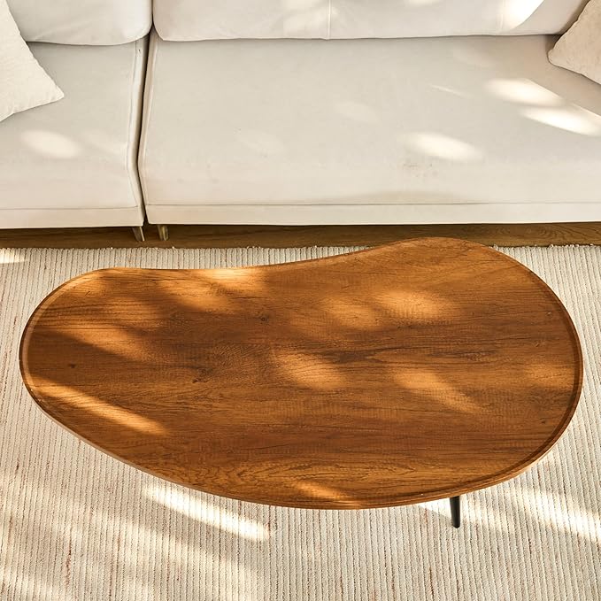 Saint Mossi Modern Coffee Table for Living Room, Mid-Century Mango Shaped Wood Coffee Table, Center Table for Small Space, D47xW23.6xH15, Espresso