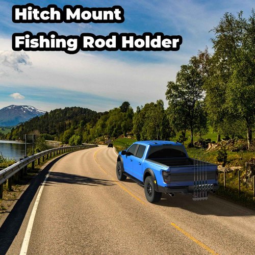 GOORIDA Hitch Mount Fishing Rod Holder, Fishing Pole Rack for Truck with 5-Rod Tubes, Adjustable for 2" Hitch Receivers & Easy to Use with Quick Release Pin