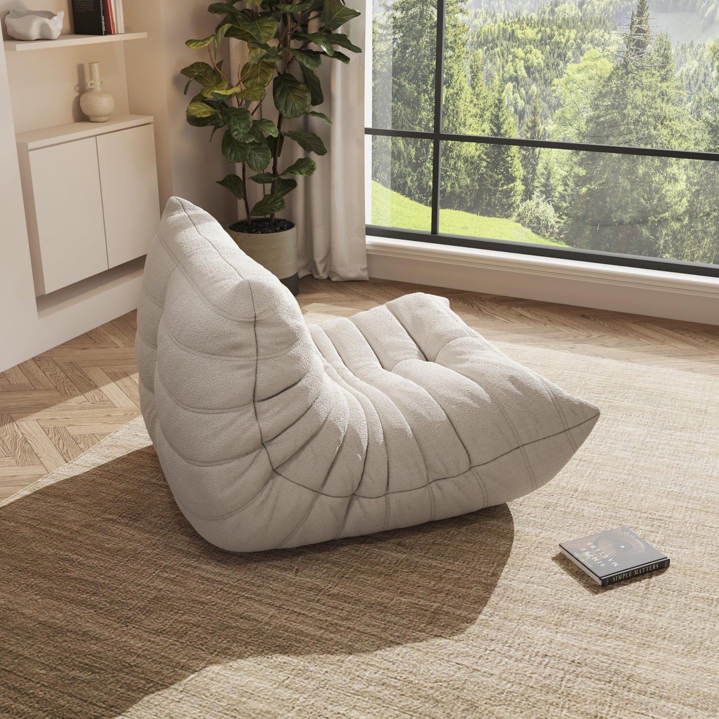 Bean Bag Chair, Oversized Bean Bag Chair for living Room, Fireside Chair for adults with Memory Foam Filled, Big Accent Sofa Lounge Floor Sofa for Gaming, Reading, Relax, No Assembly Required. (Beige)