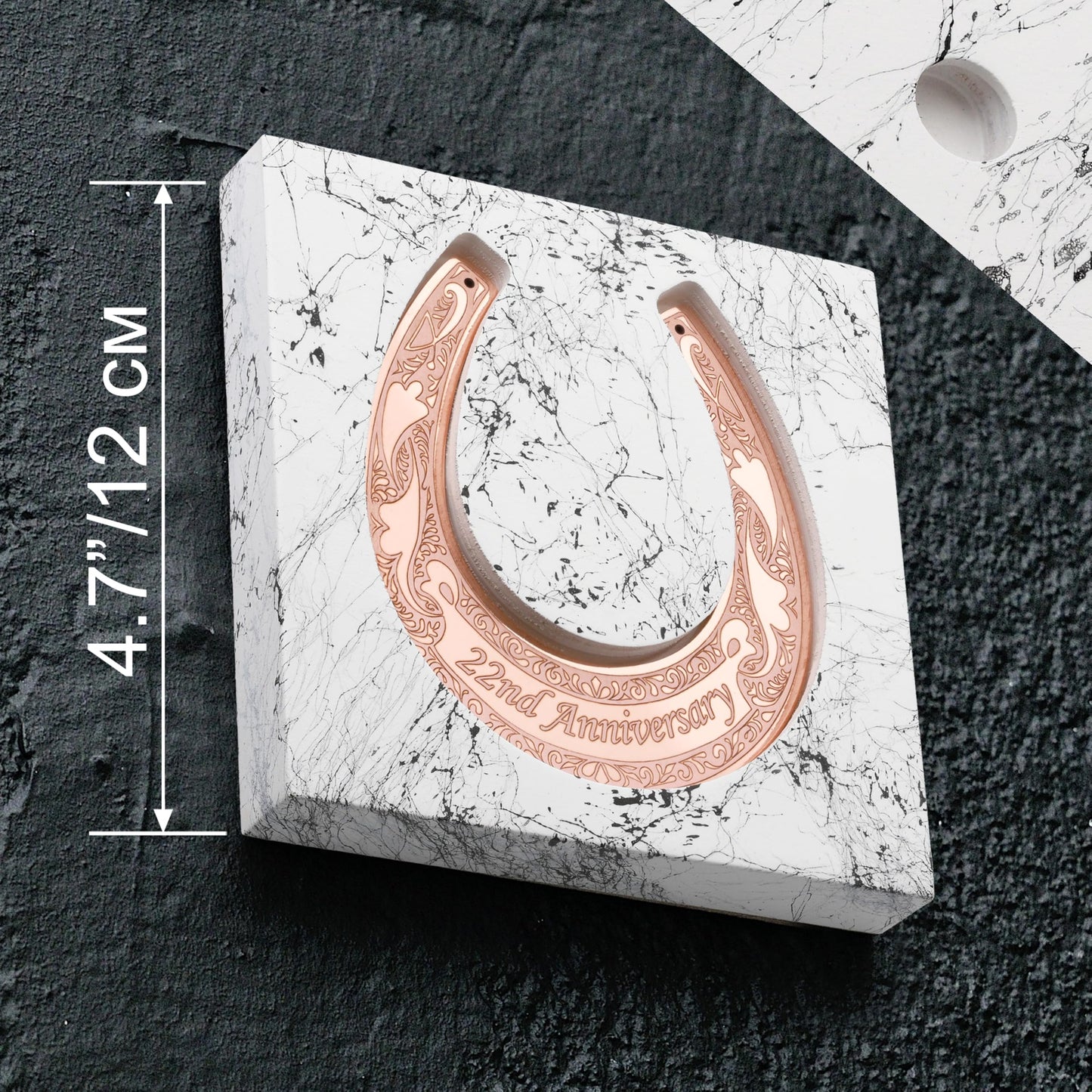 Copper Horseshoe with Wooden Stand - 22nd Anniversary, Copper Anniversary Decor, Lucky Keepsake Gift for Couple, Husband or Wife