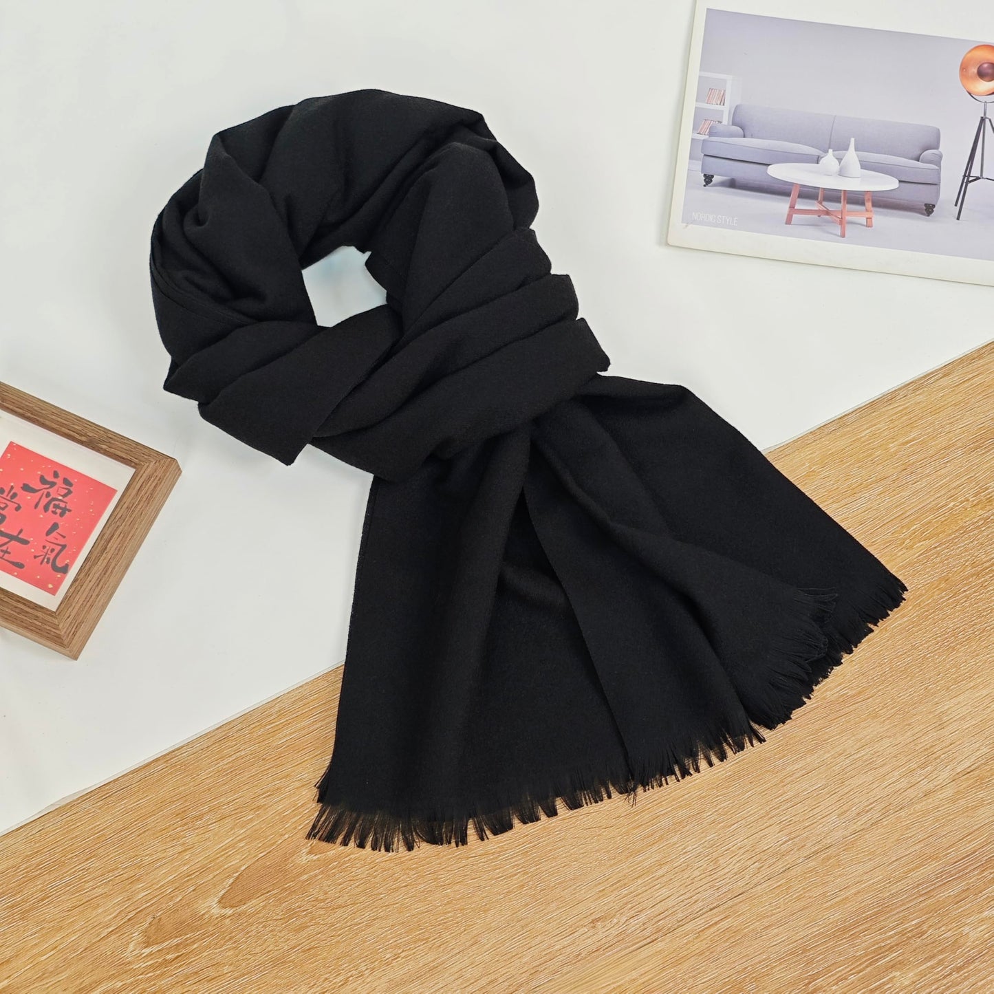 Large Fashion Scarf Pashmina Shawls & Wraps for Women Extra Soft Cashmere Feel Throw Womens Cold Winter Scarfs for Wedding Dress Christmas Gift in Solid Black