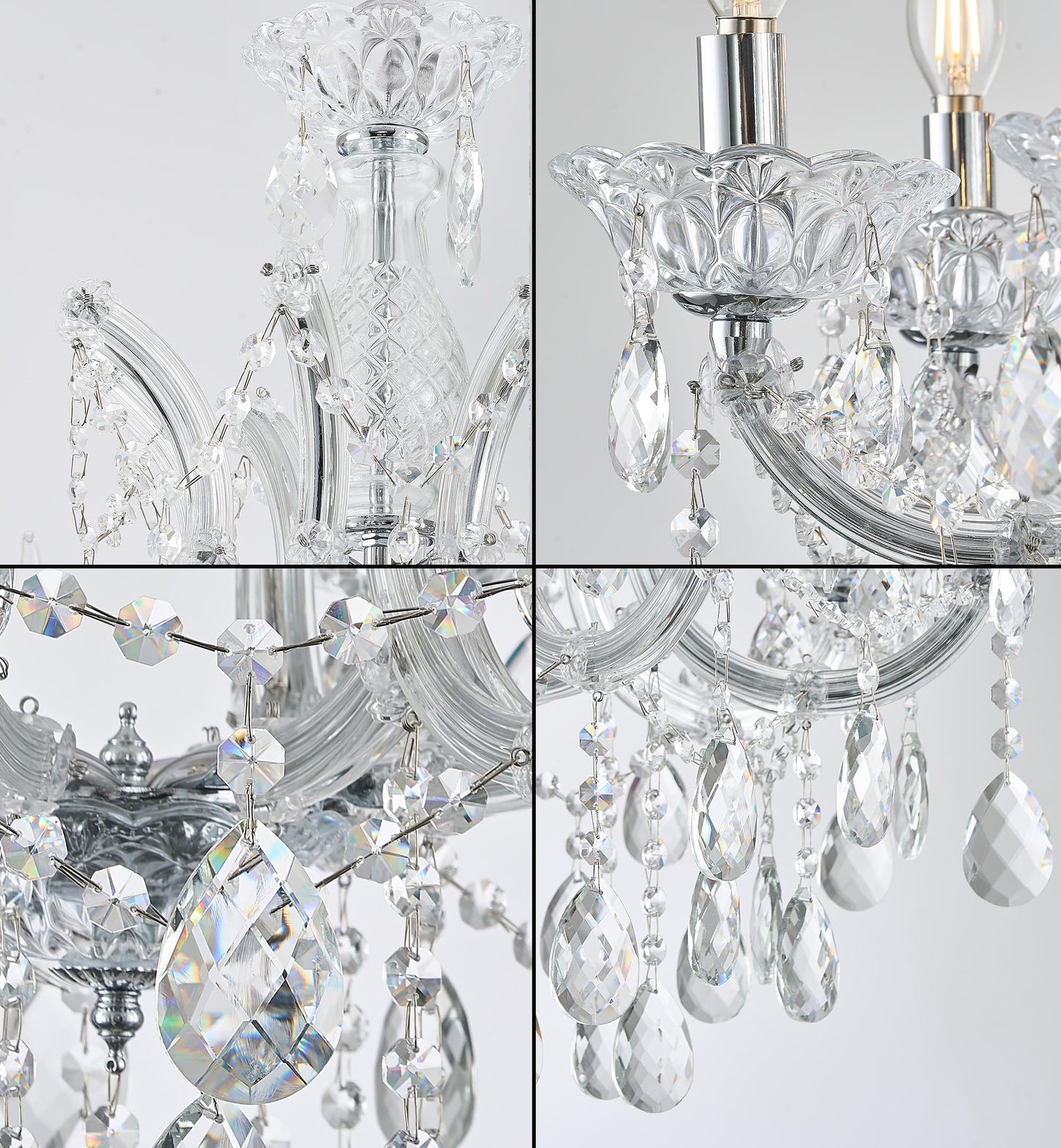Hubrin Modern Transparent Crystal Chandelier Light Fixture 6-Light，Luxurious Crystal Chandeliers Lighting for Living Room, Kitchen Island, Dinning Room, Bedroom (6 Lights)