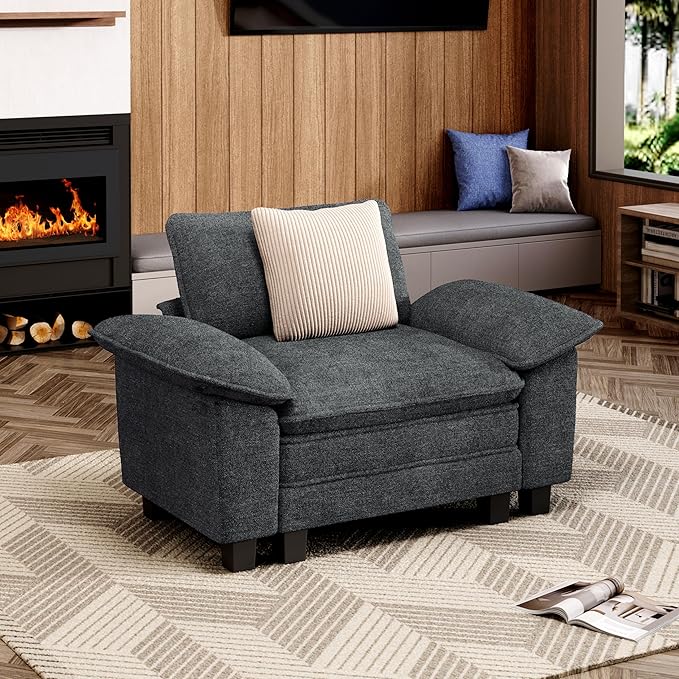 MIXPATIO 53.5" Cloud Modular Sectional Single Sofa, Deep Seat Armchair with Plush Chenille & Removable Arms for Living Room, Cyan