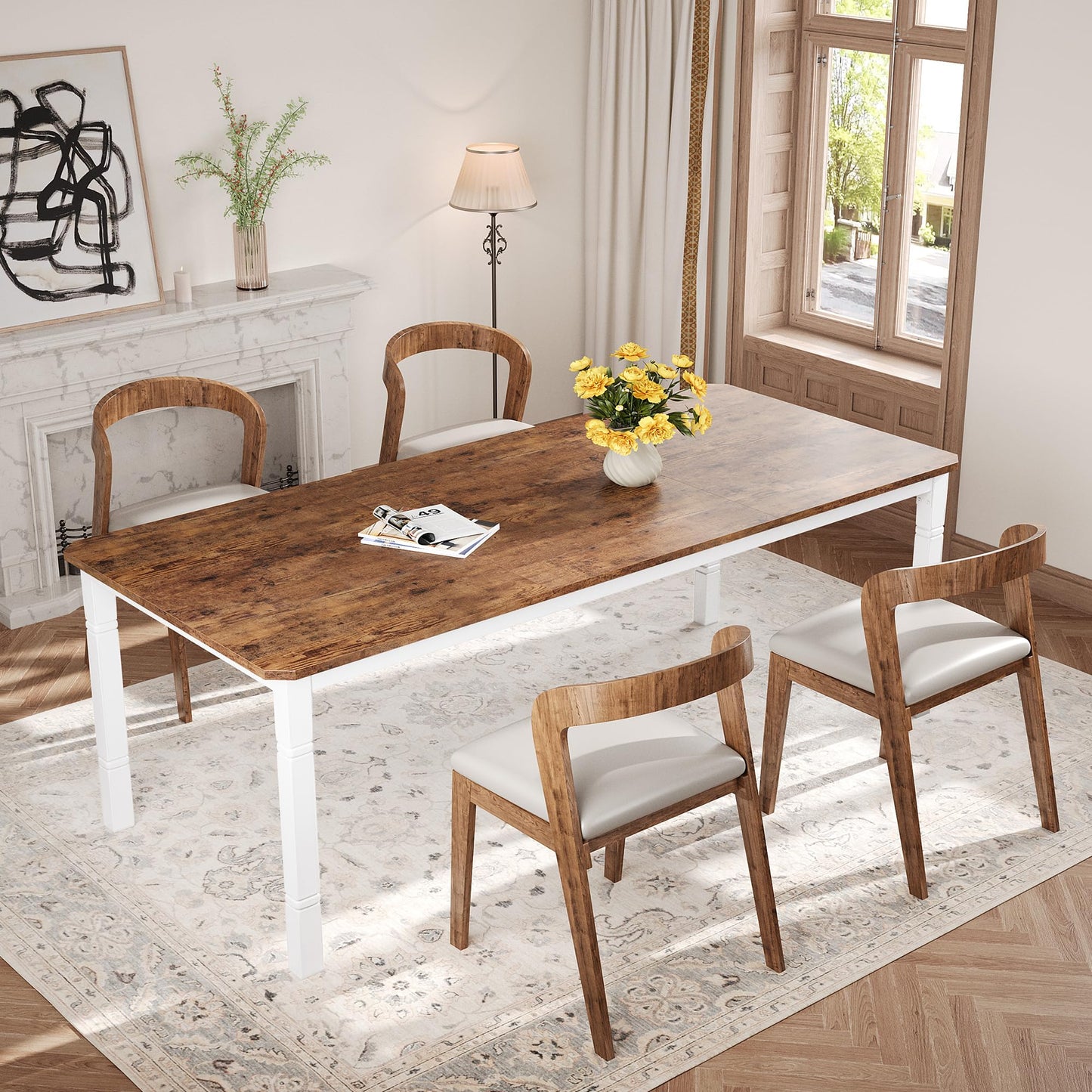GAOMON Dining Table for 6-8 People - 78.7" Farmhouse Rustic Industrial Kitchen Table with Sturdy Metal Frame & Chamfered Corners, Wood Tabletop for Dining Room, Breakfast Nook, Small Space