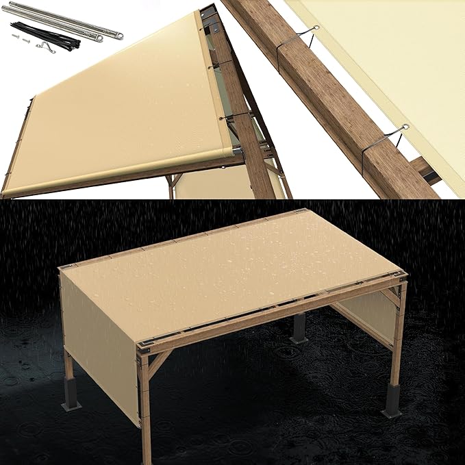 Royal Shade 10' x 20' Waterproof Beige Pergola Sun Shade Canopy Replacement Cover, UPF50 Commercial Grade 260 GSM Cloth fo...