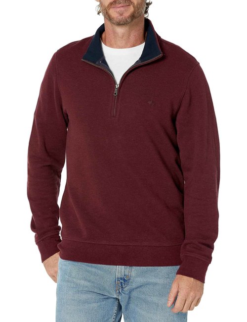 Brooks Brothers Men's Double-Face Cotton Stretch Half-Zip Sweatshirt, Burgundy, Large