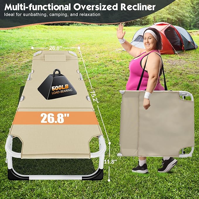 MOPHOTO Tanning Lounge Chair 5-Position, Outdoor Sunbathing Chairs Folding Chaise Lounge, Sun Tanning Lounger with Face Hole, Perfect for Pool Beach Patio Sunbathing