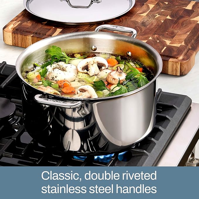 All-Clad D3 3-Ply Stainless Steel Stockpot 6 Quart Induction Oven Broiler Safe 600F Pots and Pans, Cookware Silver