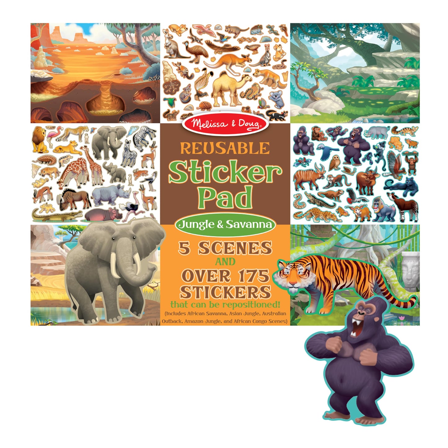 Melissa & Doug Reusable Sticker Pad: Jungle and Savanna - 175+ Stickers, 5 Scenes