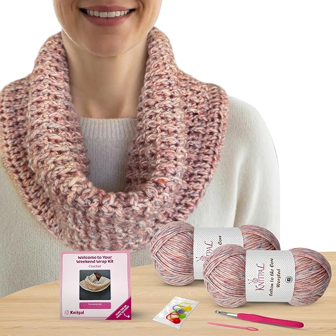 KnitPal Crochet Weekend Wrap – Crochet Kit for Beginners with Cotton Blend Yarn, Hook, Pattern + Video Tutorials All-in-On...