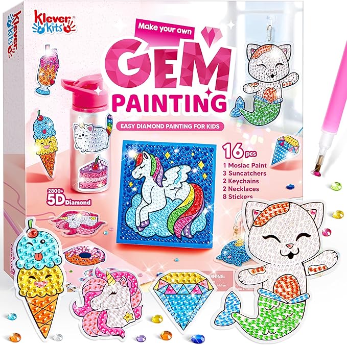 Klever Kits 16 Projects Gem Painting, Kids Diamond Art Kit for Kids with 5D Diamond, Arts and Crafts for Girls Ages 6-12, ...