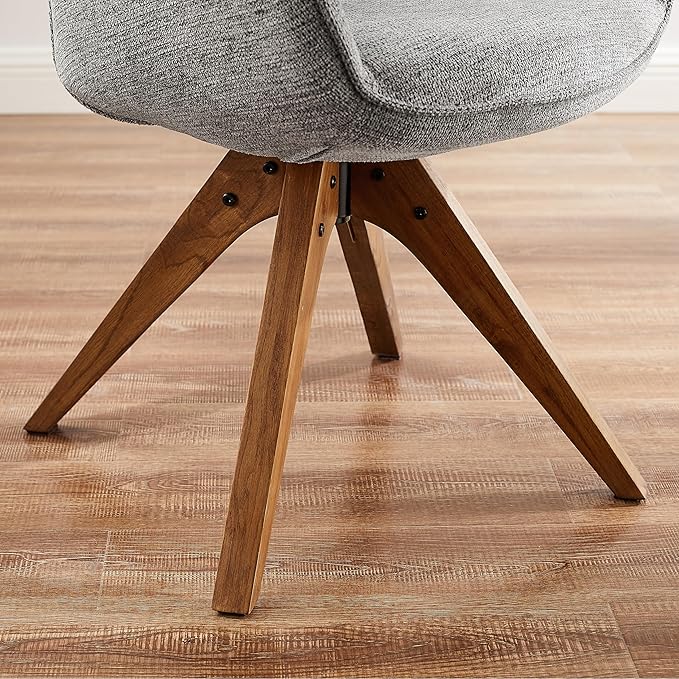 Art Leon Swivel Dining Chair - Mid Century Modern Fabric Upholstered Dining Room Chair with Wood Legs, Leisure Side Chair with Arms for Living Room, Gray
