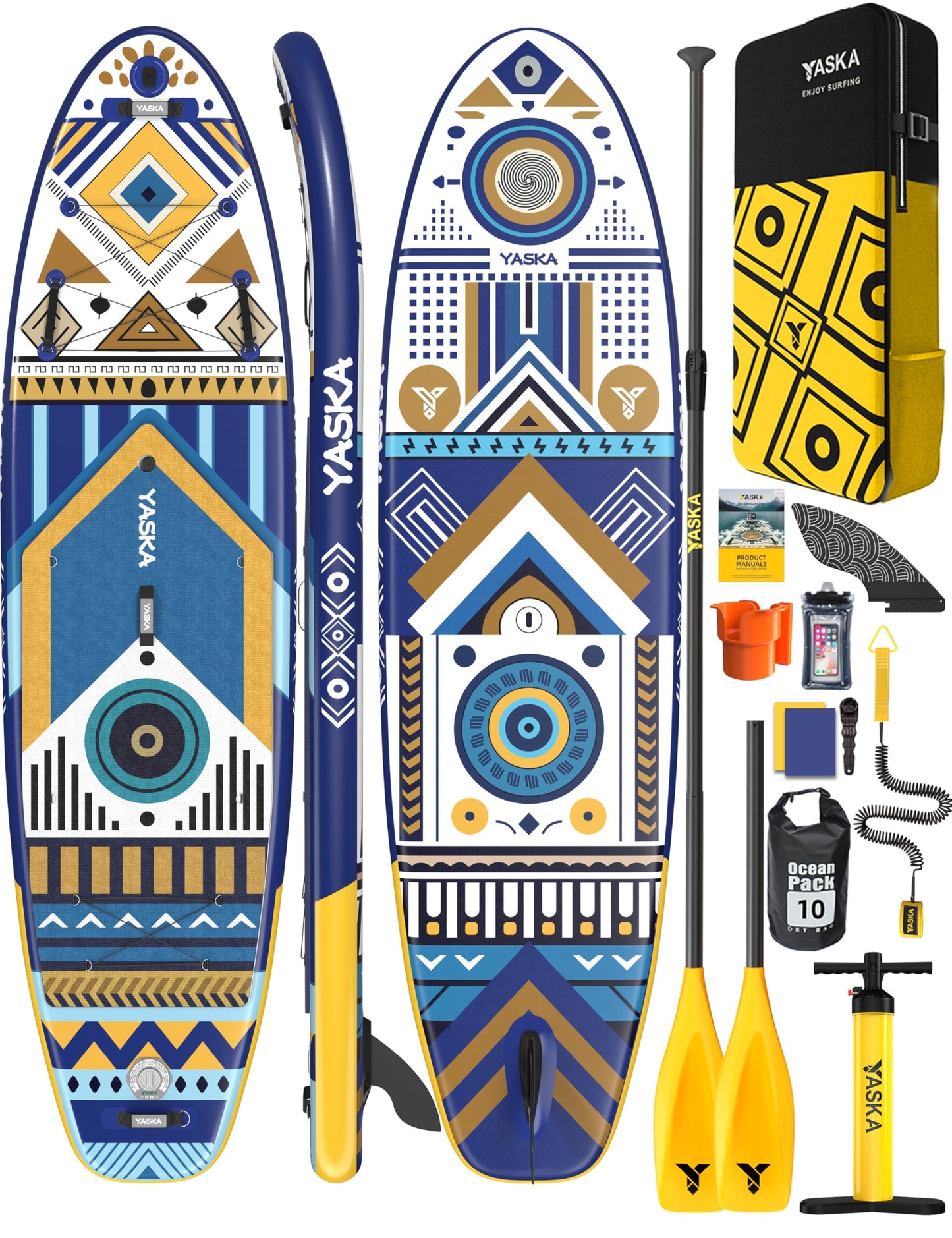YASKA Inflatable Stand up Paddle Board 11ft with Cup Holder SUP Accessories,Extra Wide Design Non-Slip Paddleboard for Beginner Adults Advenor Yoga Fishing