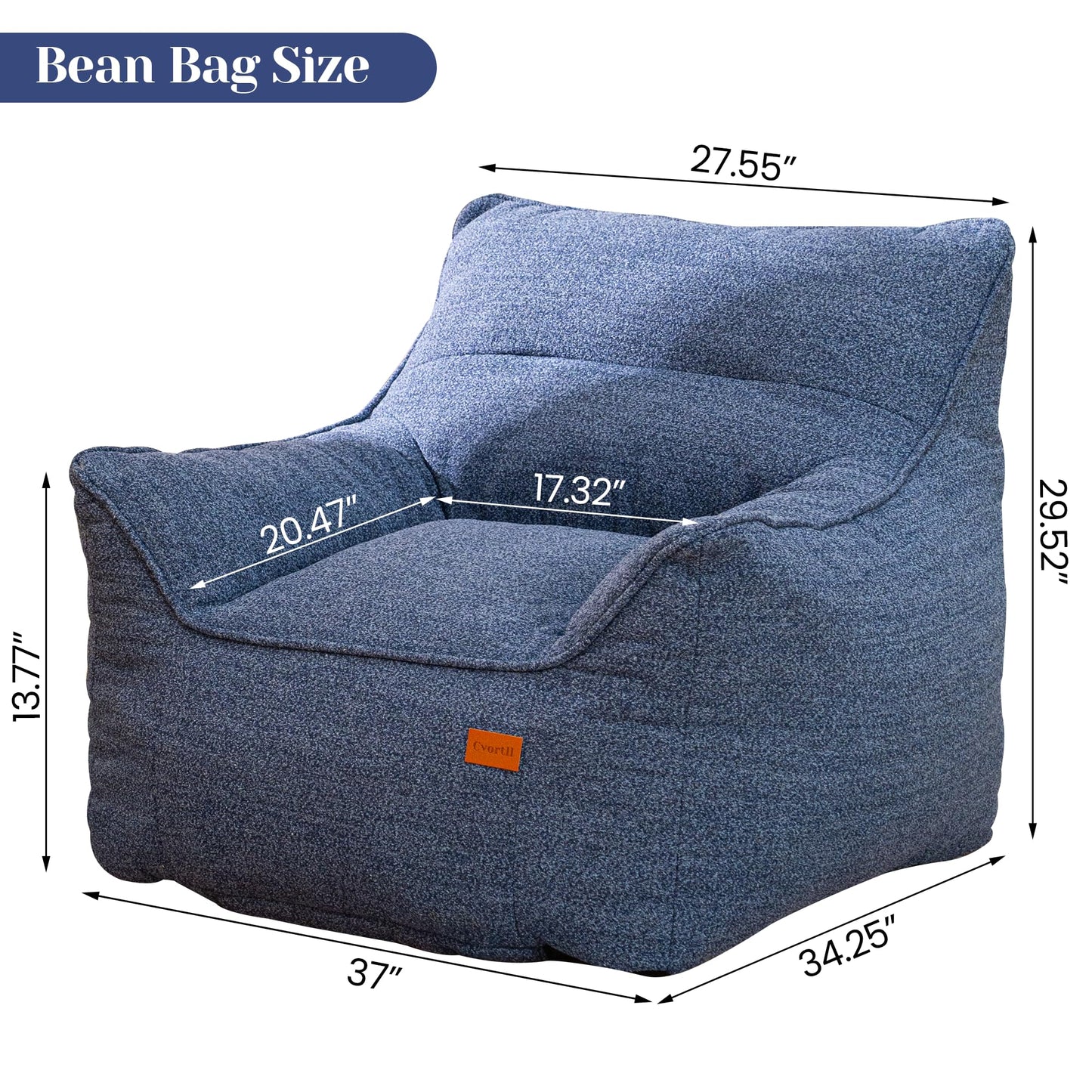 Cvortll Bean Bag Chair for Adults, Comfy Tufted Bean Bag Chair Sofa with Armrests, Lazy Beanbag Chair with Foam Filler Stuffed Bean Bag Couch Sofa for Reading in Bedroom, Living Room and Dorms