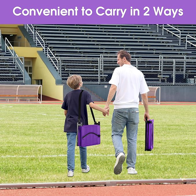 Halituny Stadium Seat for Bleachers with Back Support, Portable Bleacher Seat with Wide Comfy Padded Cushion, Metal Hook, Folding Stadium Chair with Shoulder Strap, Carry Handle, Cup Holder