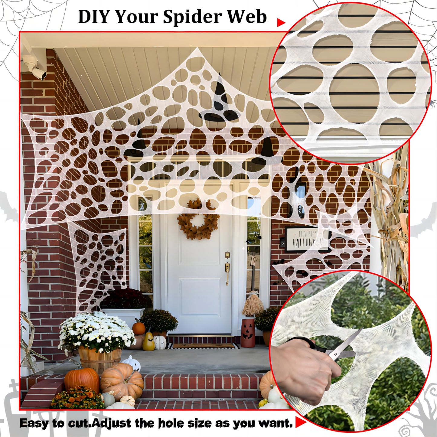 Halloween Decorations Outdoor Spider Web 26.9X12.46ft: Cut Your Own Giant Stretchy Beef Netting Spiders Webbing Gauze Cobweb Haunted House Decor
