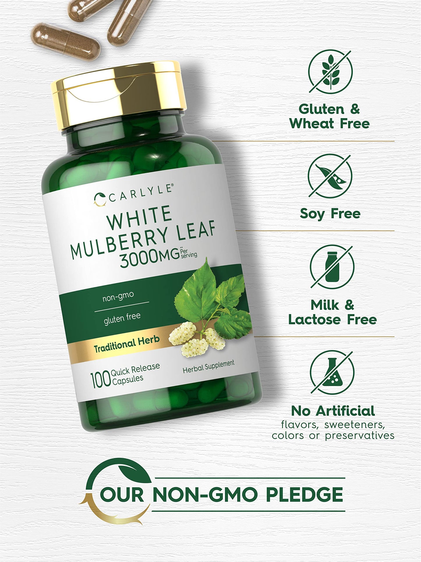 Carlyle Mulberry Leaf Extract | 3000mg | 100 Capsules | Non-GMO and Gluten Free Herbal Supplement