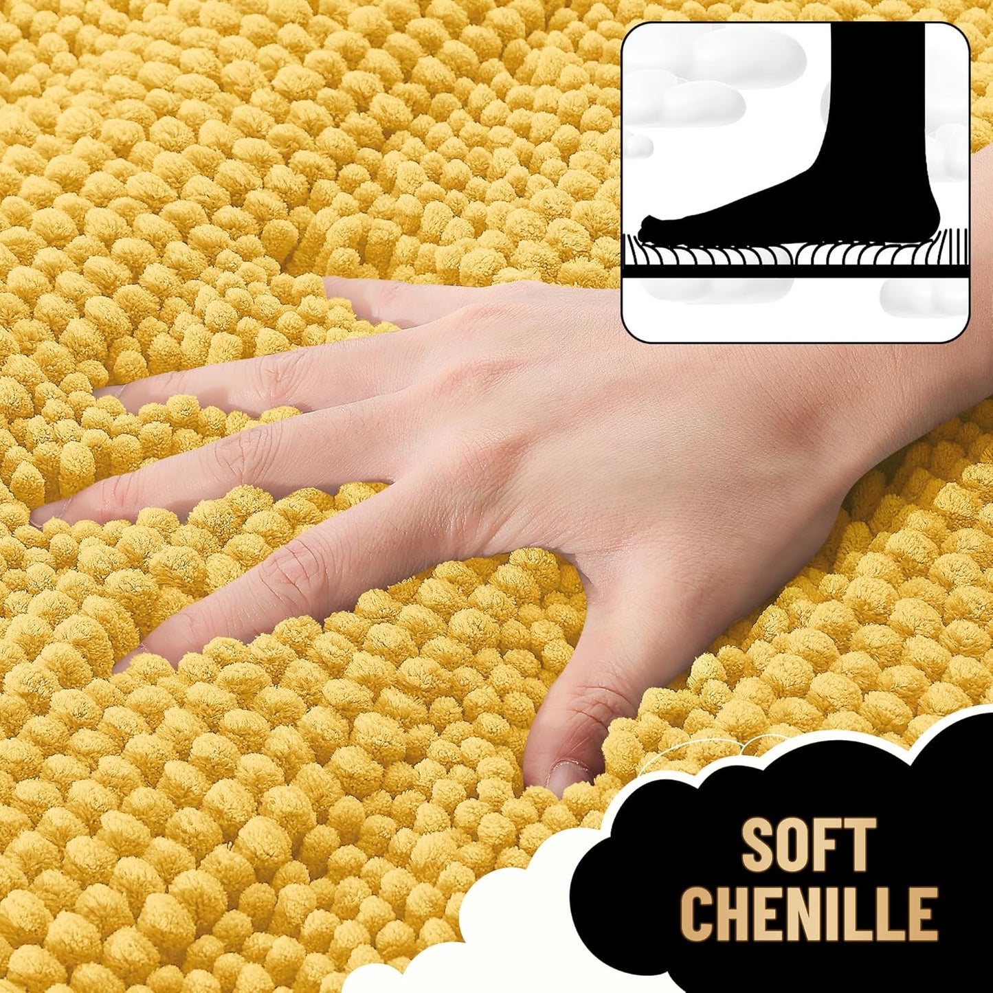 OLANLY Thick Bathroom Rugs 24x16, Extra Soft Absorbent Chenille Striped Bath Rugs, Rubber Backing, Machine Wash Dry, Bath Mats for Bathroom Floor, Tub and Shower, Home Decor Accessories, Yellow