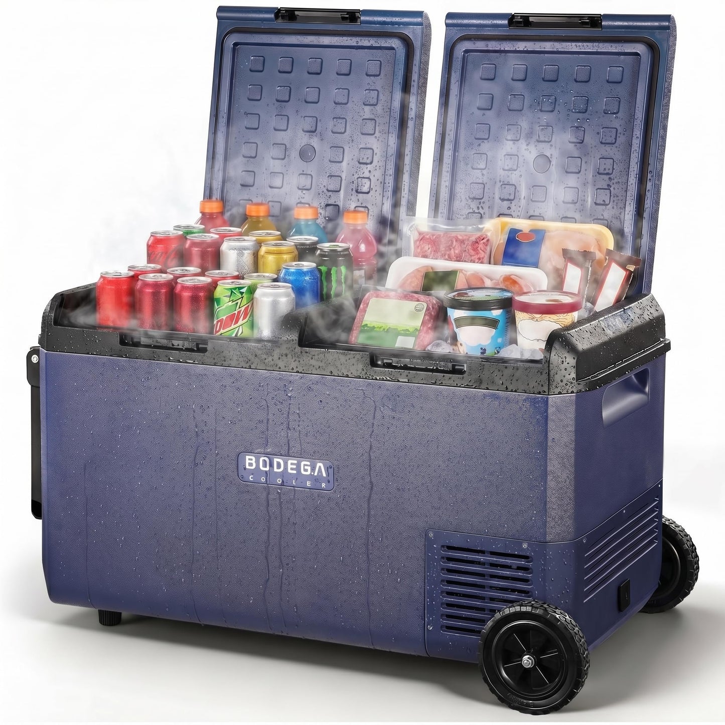 BODEGA COOLER Car Refrigerator Dual Zone,79QT Portable Freezer -4°F to 68°F, 12V Electric Cooler with Wheels & Handle, Ultra-Quiet ≤31dB, Fast Cooling for Camping, RV, Van Life & Road Trips