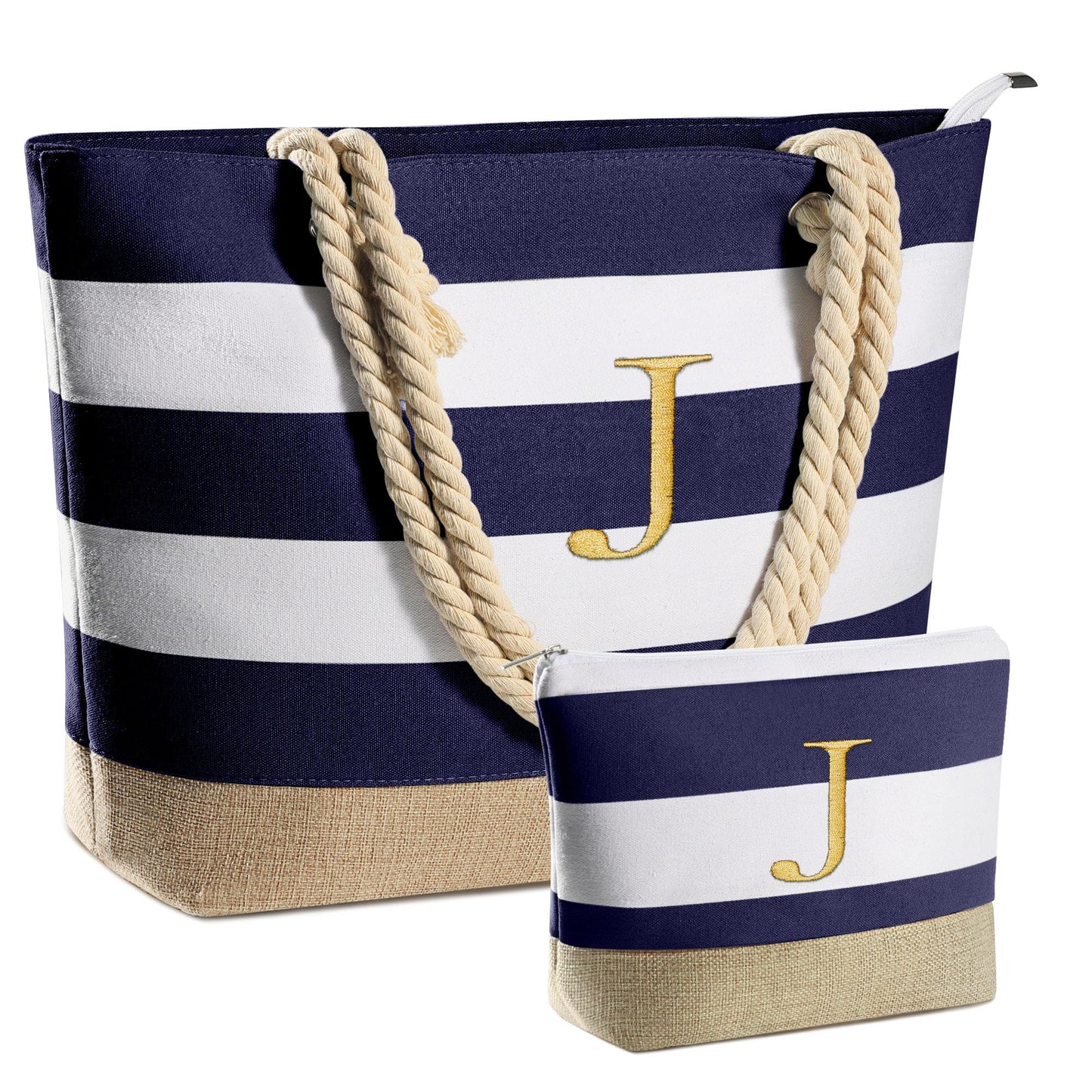 YOOLIFE Travel Tote Bag for Women - Monogram Beach Bag with Zipper Makeup Bag Travel Essentials Personalized Birthday Gifts for Women Her Wife Girlfriend Mom Friend Bridal Shower Bridesmaid Gifts J