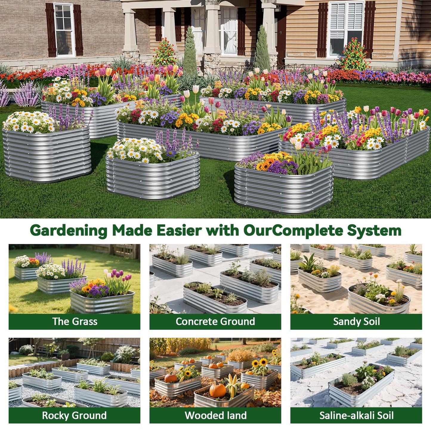 OZMSHF 2 Pack Tall 8FT Raised Beds for Gardening, Corrugated Galvanized Steel Raised Garden Bed, Outdoor Metal Above Ground Garden Bed for Vegetables and Flowers-8x3FT